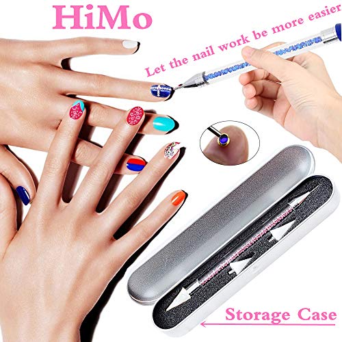 Nail Rhinestone Picker Dotting Tool with Extra 2 Wax Head, Dual-ended DIY Nail Art Tool With Pink Acrylic Handle - color: PINK