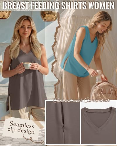 3 Pack Womens Maternity Nursing Tank Top - color: Lake Blue, Purple, Coffee Gray, size: Small