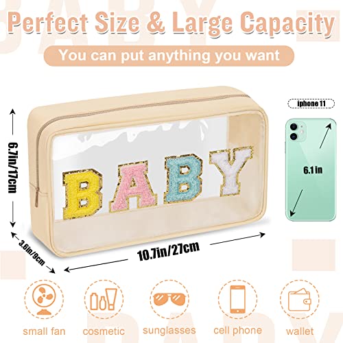 Chenille Letter Clear Makeup Bag with Zipper and Waterproof Nylon - color: BABY-Beige