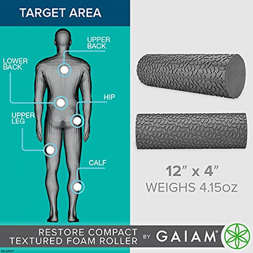 Gaiam Restore Compact Textured Foam Roller, 12", Muscle Recovery