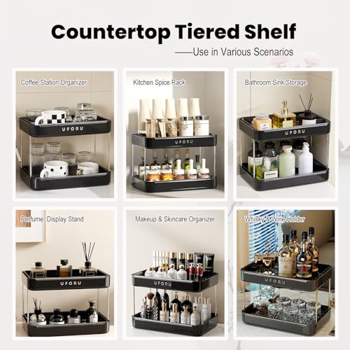 UFORU Countertop Coffee Station Organizer,Cup Rack,Mug & Wine Glass Holder - color: Black