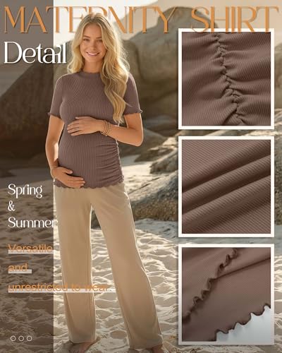 4 Pack Maternity T Shirts - color: Coffee, Light Gray, White, Black, size: Medium