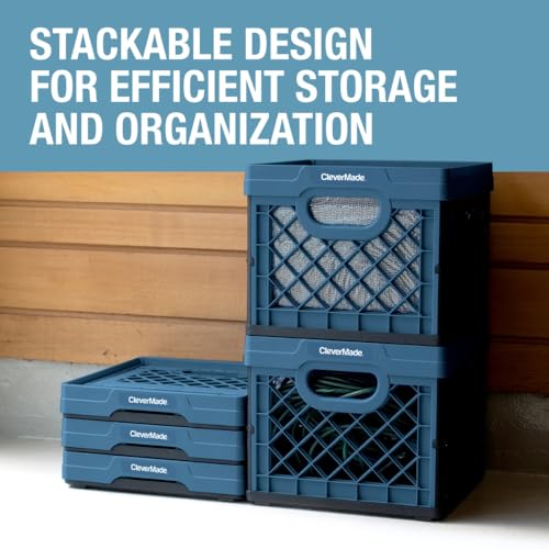 CleverMade Collapsible Milk Crate, 25L Storage Crate, Holds 50 lb, Obsidian (Pack of 6) - color: Obsidian, size: 6 Pack