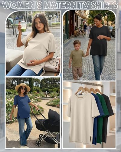 Riyiper 4 Pack Women's Short Sleeve Maternity T Shirts - color: Black, Blackish Green, Haze Blue, Cream, size: Small