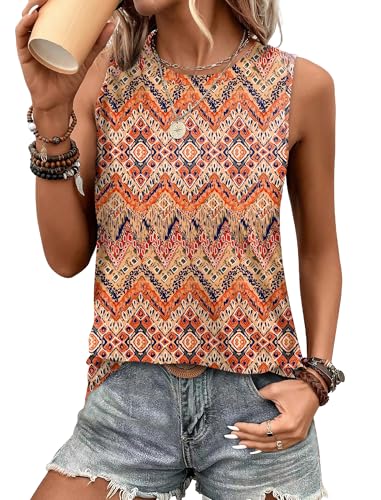 Sampeel Womens Tank Tops Eyelet Loose Casual Summer Tops Crew Neck Basic Sleeveless Shirts Trendy 2026 - color: Print-boho, size: Large