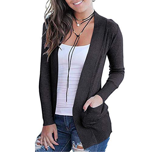 VOIANLIMO Women's Open Front Long Sleeve Cardigan with Pockets - color: 1-10-charcoal Black, size: XX-Large