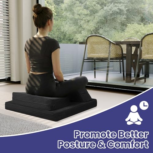 Meditation Cushion, Meditation Mat with Knee Support, Beige - color: Black, size: 24X24X2 Inch