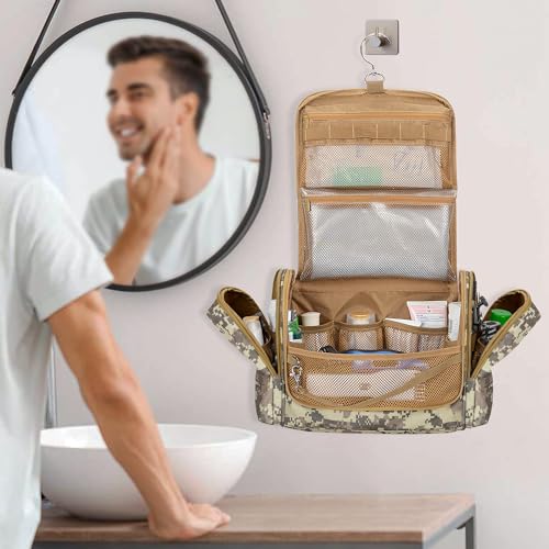 Tactical Toiletry Bag for Men, Large Hanging Dopp Kit Hygiene Bag - color: Desert Yellow