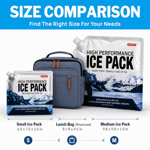 Reusable Ice Packs for Coolers 5 Pack, Long Lasting Gel Freezer Packs for Cooler Bag, Large Lunch Box, Beach, Camping & Road Trips Cold Blocks (9.8" x 9.8") - size: Medium-5pk