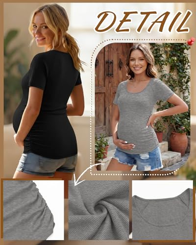 3 Pack Women's Maternity Tops - color: Heather Gray, White, Black, size: Small