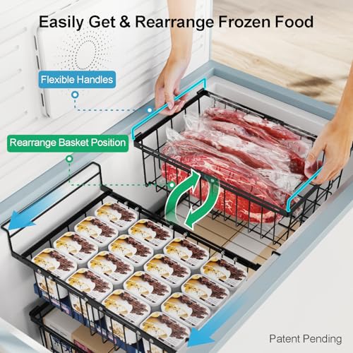 iSPECLE Deep Freezer Organizer Bins for 10 to 20 Cu.Ft, 3 Pack Stackable & Hanging Baskets, Expandable Metal Wire Storage System, Fits 17.5"-22.6" Width, Chest Freezer Only, Black - style: 3 Pcs-Black