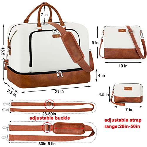 TIBES Travel Weekender Bag for Women, Overnight Bag with Shoe Compartment - color: H-White 3pcs