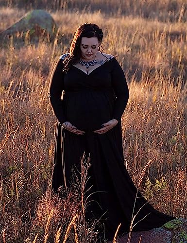 Saslax Off Shoulder Maternity Maxi Dress for Photoshoot - color: Black, size: Medium