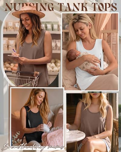 Ficerd 3 Pack Women's Oversized Nursing Tank Tops with Zipper - color: Coffee, White, Black, size: XX-Large