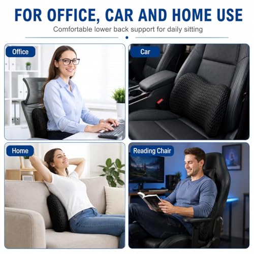 Lumbar Support Pillow - Memory Foam Back Cushion for Chair