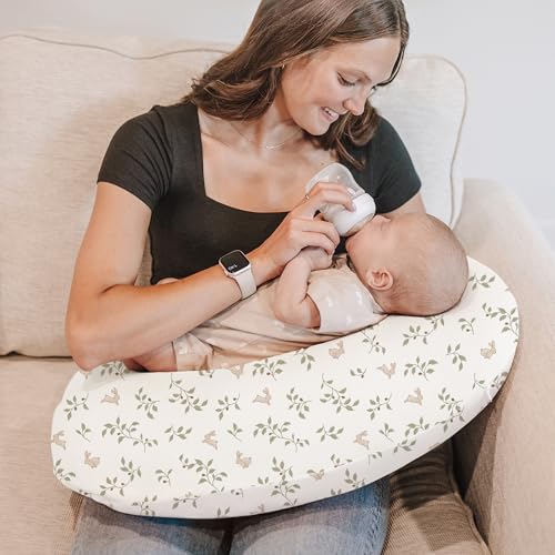 Konssy 2 Pack Nursing Pillow Covers, Soft Stretchy Cover for Breastfeeding - color: Fog Green, Rabbit