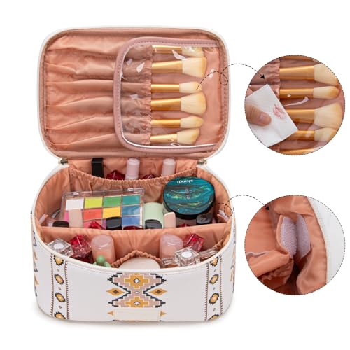 Wrangler Travel Makeup Bag 2pcs Set Cosmetic Bag with Makeup Brush Holder - color: Aztec-Tan