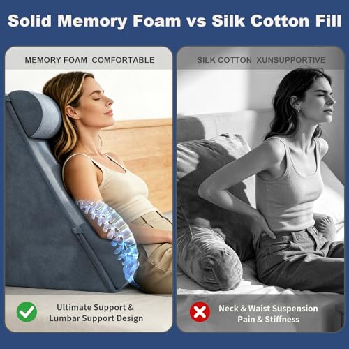 3‑in‑1 Reading Pillow for Bed with Detachable Sponge Lap Desk, Wedge Pillow Set for After Surgery with Adjustable Headrest & Independent Lumbar Support, Detachable Armrest Design for Home Office