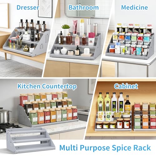 BOIVSHI 3 Tier Expandable Spice Organization for Cabinet, Gray - color: Gray