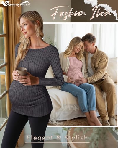 3 Pack Maternity Sweaters Long Sleeve Pregnancy Tops - color: Dark Gray, Pink, Black, size: Small