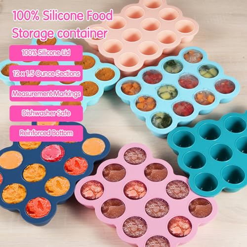 Silicone Freezer Tray with Lid, 12x1.5oz Baby Food Storage Container - color: Pink (12 x 1.5 OZ)