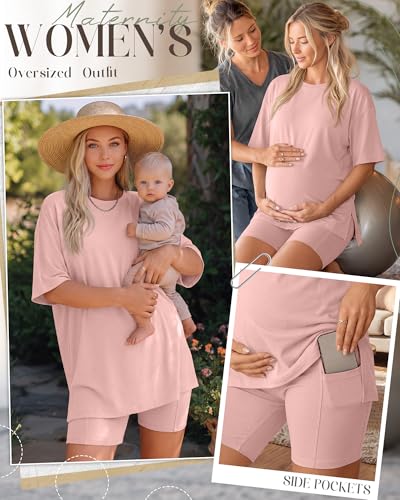 Huukeay Women's Maternity Set 2 Piece Outfits - color: Flesh Pink, size: Large
