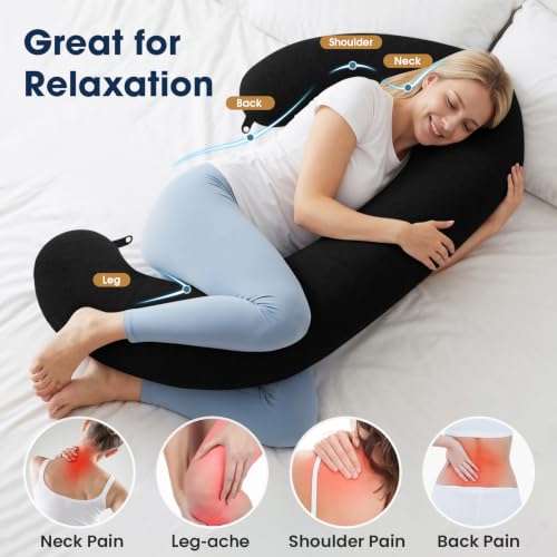 TranquilRelax C Shaped Body Pillow for Side Sleepers, Black-53 * 10" - color: Black, size: 53*10 in