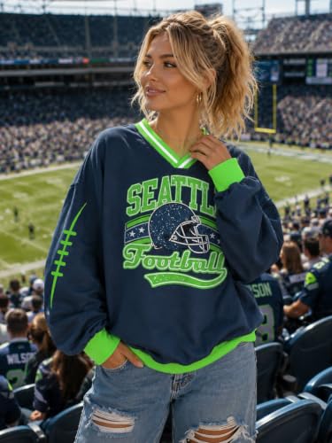 Oversized Football Sweatshirts Women Game Day Outfits Sunday Funday Jersey - color: S-deep Blue, size: Medium