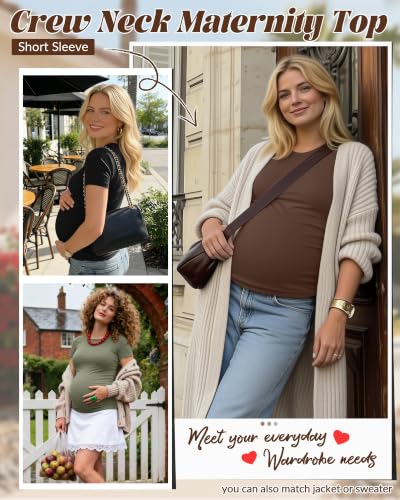 Huukeay 4 Pack Women's Short Sleeve Maternity Tops - color: Black, White, Coffee, Army Green, size: Small