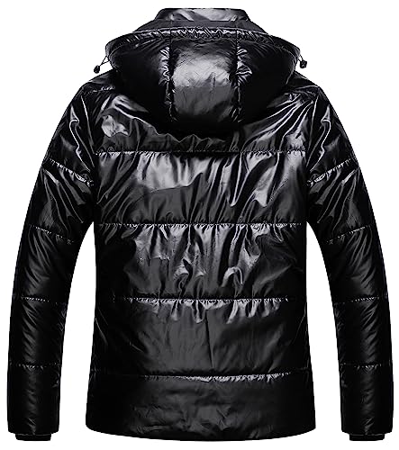 CREATMO US Women's Plus Size Warm Puffer Jacket Waterproof Fleece Lined Winter Coat with Removable Hood - color: Shiny Black, size: 4X