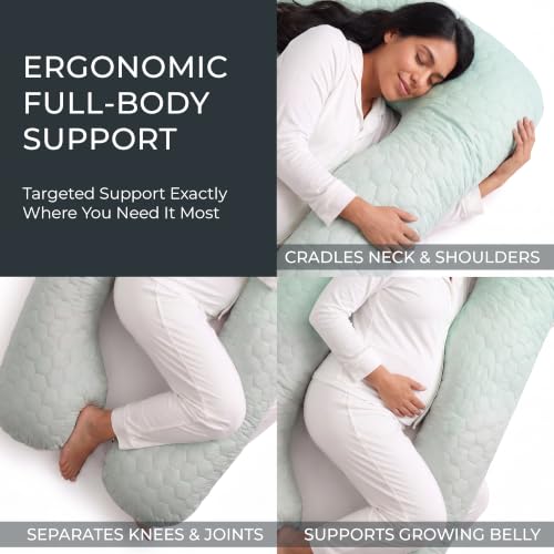 U Shaped Pregnancy Pillow Quilted Honeycomb 55 in Sage Ombre - color: Quilted – Sage Ombre