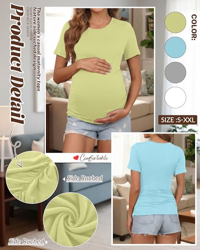Huukeay 4 Pack Women's Short Sleeve Maternity Tops - color: Mint Blue, Grass Green, Light Heather Gray, White, size: Small