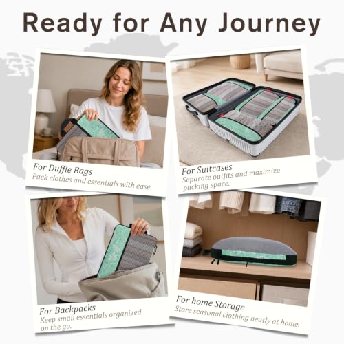U+U 10 Set Compression Packing Cubes, Travel Organizers (Green Paisley) - color: Green Paisley, size: 10 Set