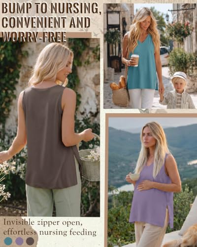 3 Pack Womens Maternity Nursing Tank Top - color: Lake Blue, Purple, Coffee Gray, size: Small