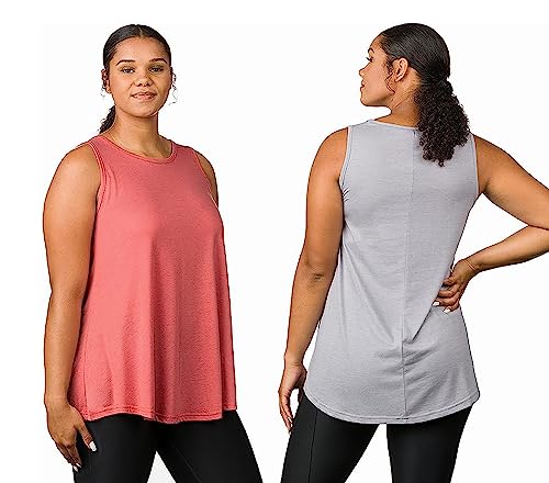 Epic MMA Gear 2 Pack Long Flowy Sleeveless Tunic Top For Women - color: Grey H/Rose, size: Medium