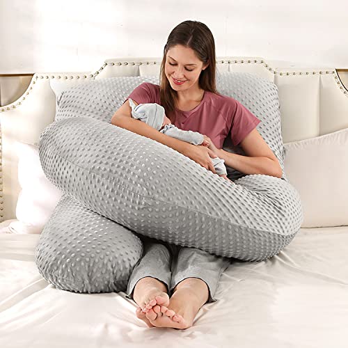 Elover U Shaped Pregnancy Pillow,Full Body Maternity Support - color: Minky Dot Velvet-light Gray