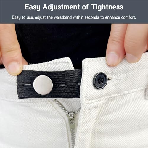 10-Piece Adjustable Elastic Button Extenders – Waistband Extenders for Jeans, Pants, and Trousers – Black