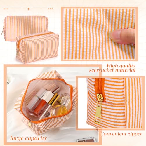 Sanwuta 6 Pcs Seersucker Cosmetic Bags Bulk, Striped Zippered,Orange - color: Orange