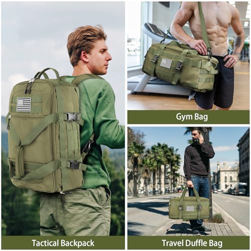 Gym Bags for Men Women, Military Duffle Bag with Shoe Compartment - color: Green, size: Medium