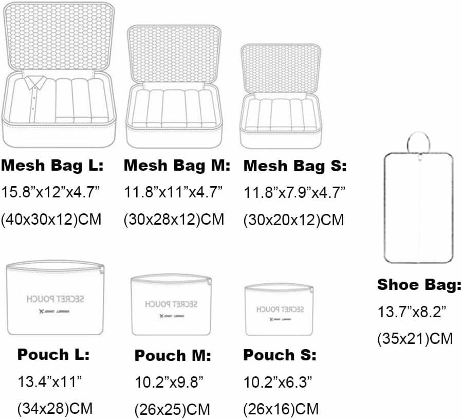 7 Set Packing Cubes, Travel Foldable Luggage Organizers Storage Bag Accessories Suitcase with Laundry Bag & Shoe Bag, Blue - color: Light Blue