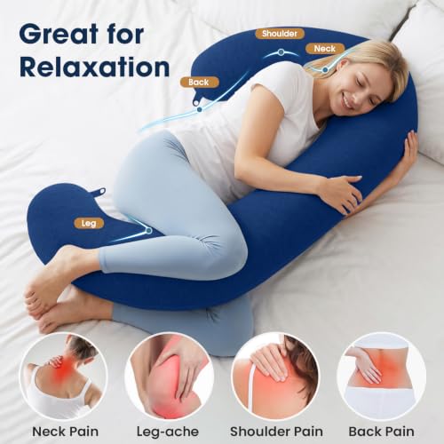 TranquilRelax C Shaped Body Pillow for Side Sleepers, Navy Blue-53"*10" - color: Navy Blue, size: 53*10 in