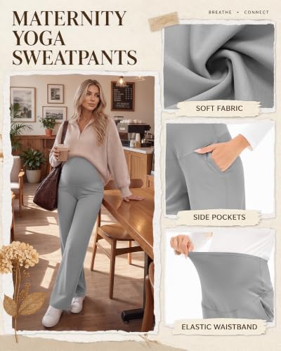 3 Pack Women's Maternity Yoga Pants with Pockets - color: Black, Light Gray, Dark Gray, size: Small