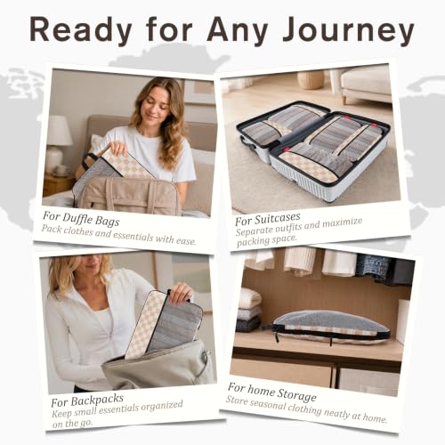 U+U 8 Set Compression Packing Cubes - Ultralight Travel Organizers - color: Khaki Checkered, size: 8 Set