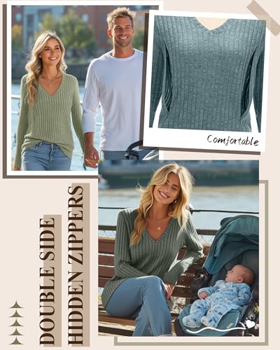 Oakgarden 3 Pack Women's Maternity Nursing Tops Mama Clothes - color: Apricot, Light Blue, Grass Green, size: Large