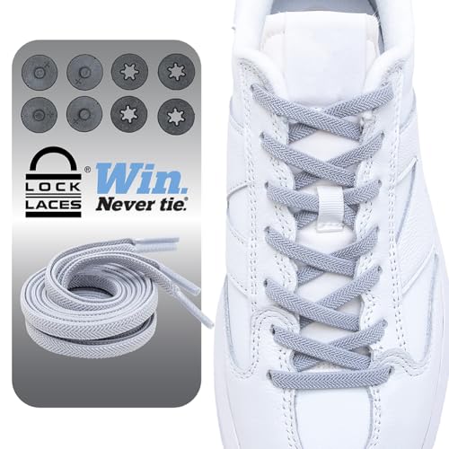 Lock Laces Flat No Tie Elastic Shoelaces for Casual & Fashion Shoes - color: Light Gray