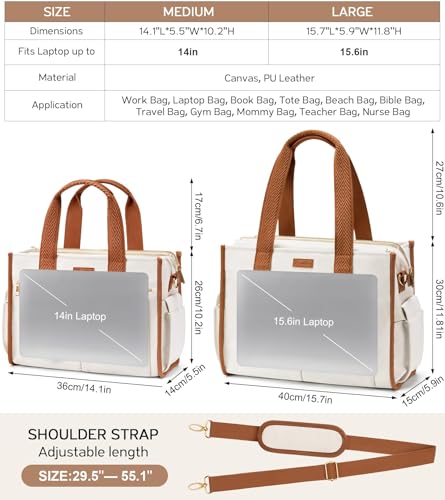 Canvas Tote Bag for Women, 15-Pockets Work Laptop Tote Purse Large Crossbody Nurse Teacher Bible Bag for School Travel Daily - color: L6.brown, size: Large-15.6inch