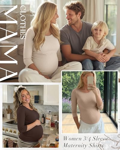Neer 3 Pack Women's 3/4 Sleeve Crew Neck Maternity Tops - color: Apricot, Khaki, Brown, size: XX-Large