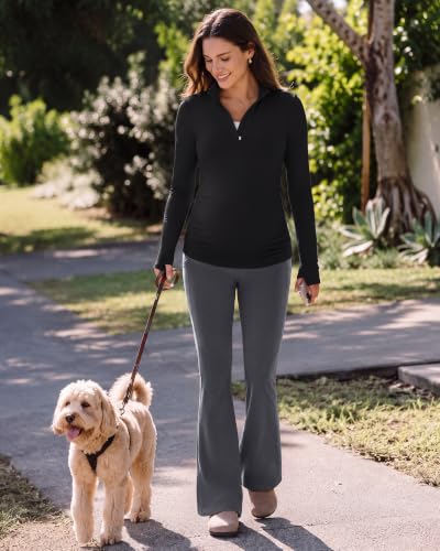 G4Free Lightbreeze Maternity Shirts Long Sleeve Quarter Zip Pregnancy Top - color: Black, size: X-Large