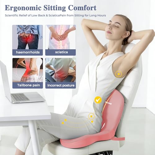 Car Seat Cushion with Lumbar Support Pillow, Seat Cushion for Driving - color: Pink