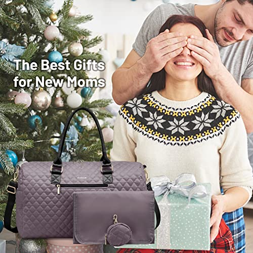 LOVEVOOK Diaper Bag Tote with Pacifier Case and Changing Pad, Large Capacity Mommy Bag for Hospital and Weekender Travel, Functional Baby Bag Newborn Baby Essential, Purple Gray - color: Purple Gray